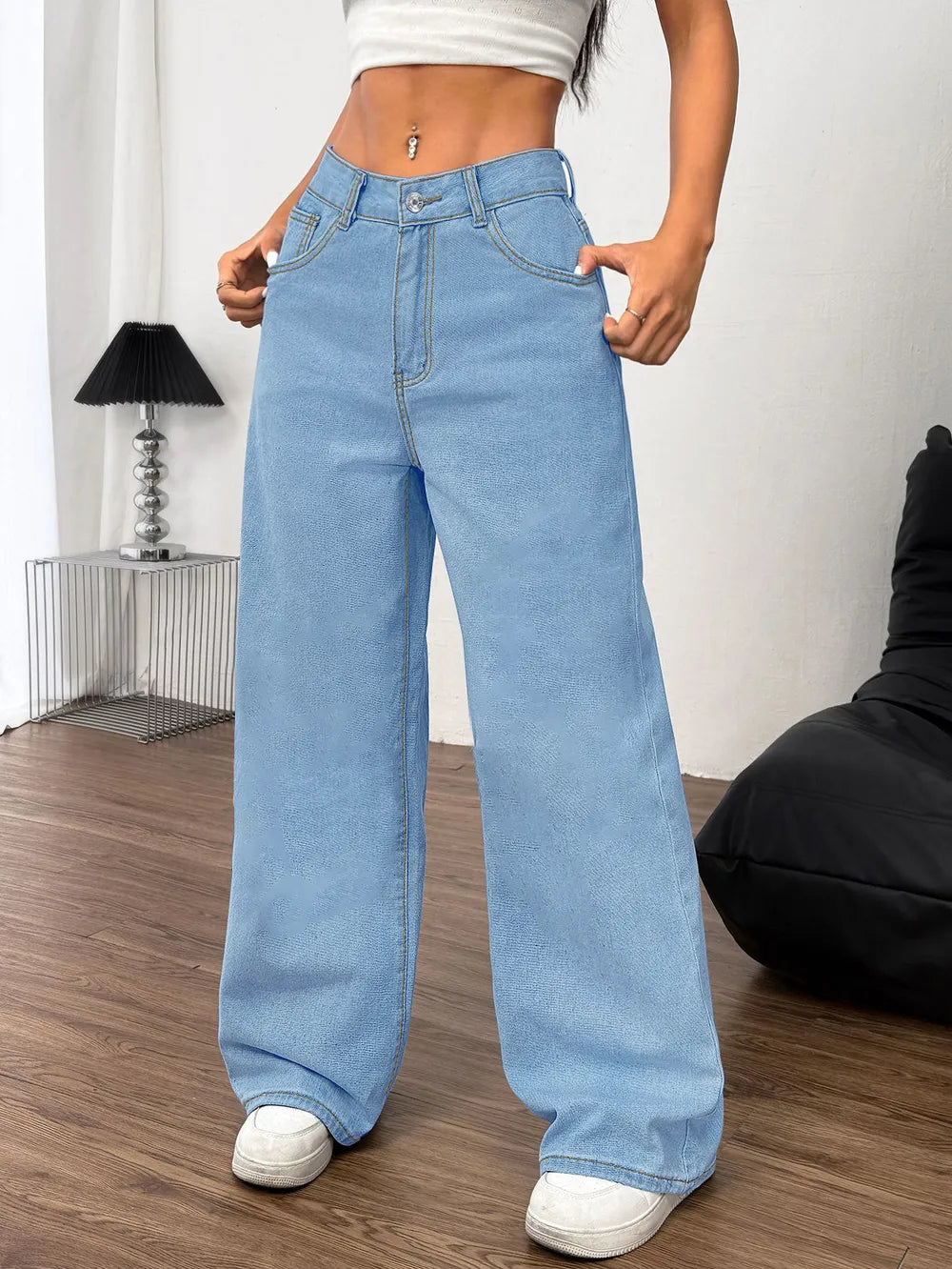 Embroidered Bow Back Wide Leg Jeans - Jeans Junction Online