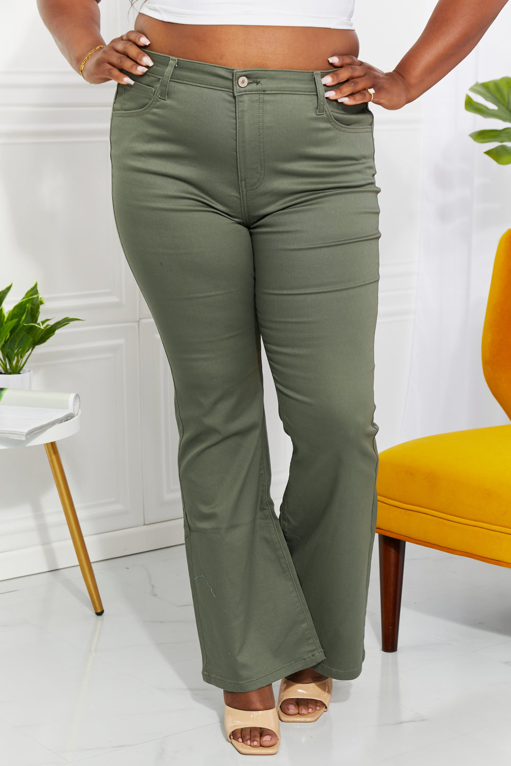 Zenana Clementine Full Size High-Rise Bootcut Jeans in Olive - Jeans Junction Online