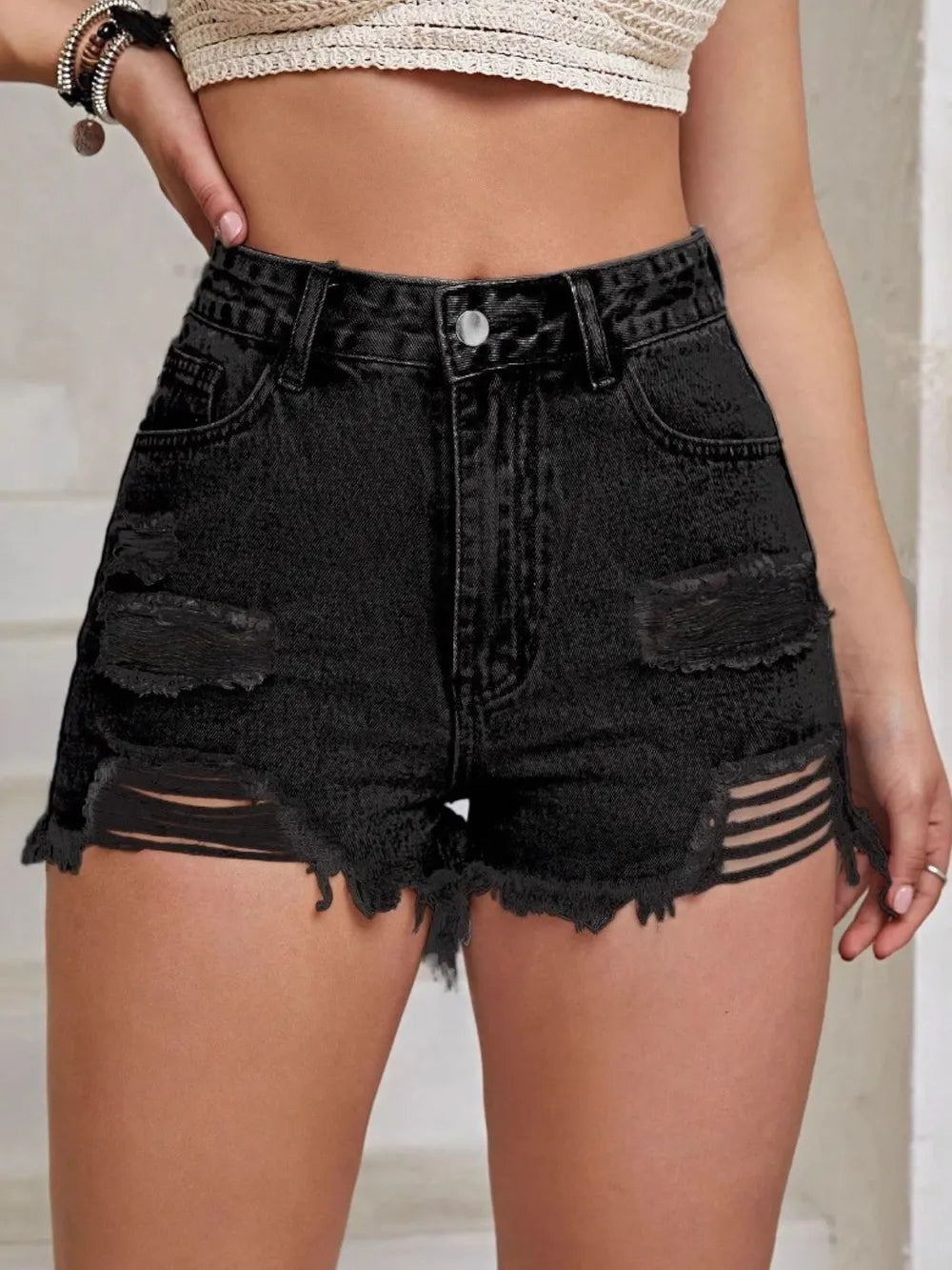Distressed Raw Hem High Waist Denim Shorts - Jeans Junction Online