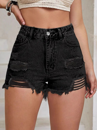 Distressed Raw Hem High Waist Denim Shorts - Jeans Junction Online