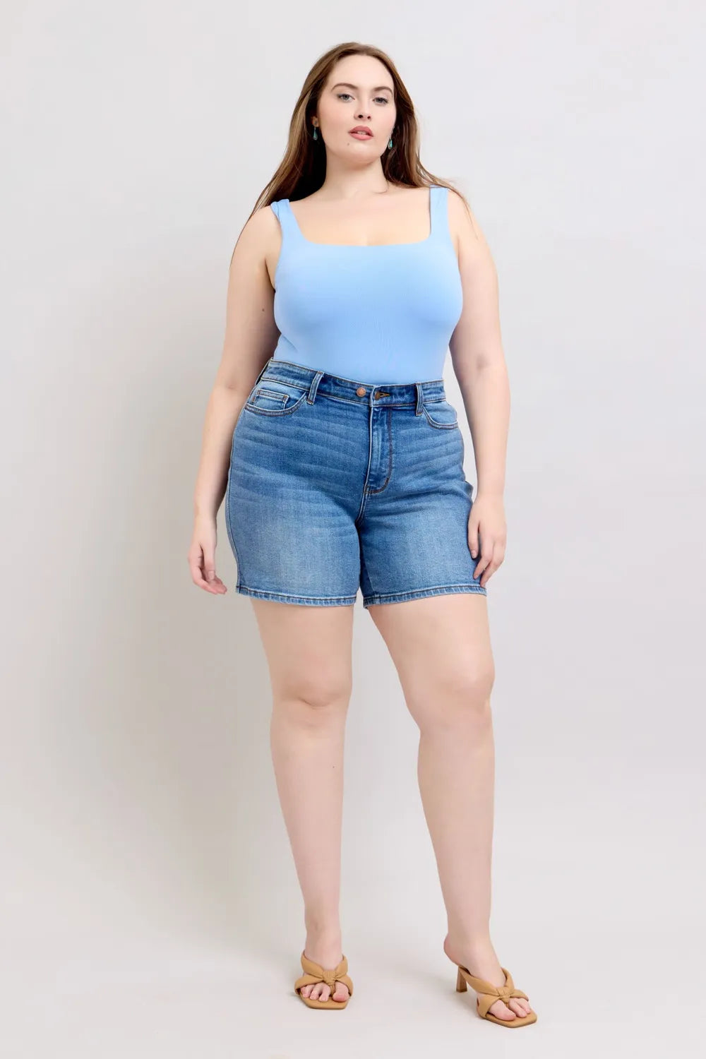 Judy Blue Full Size 2 Button Denim Shorts with Pockets Plus Size - Jeans Junction Online