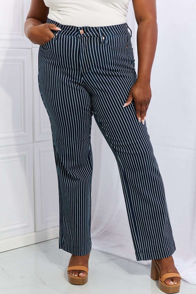 Judy Blue Cassidy Full Size High Waisted Tummy Control Striped Straight Jeans - Jeans Junction Online