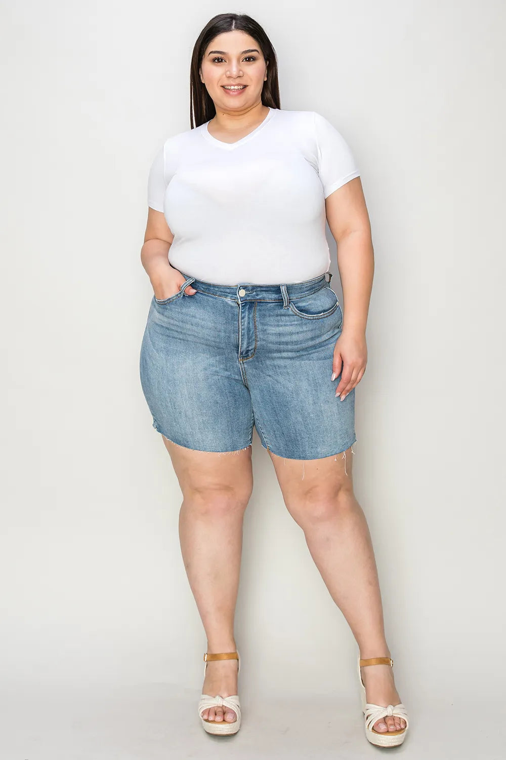 Judy Blue Full Size High Waist Raw Hem Denim Shorts - Jeans Junction Online
