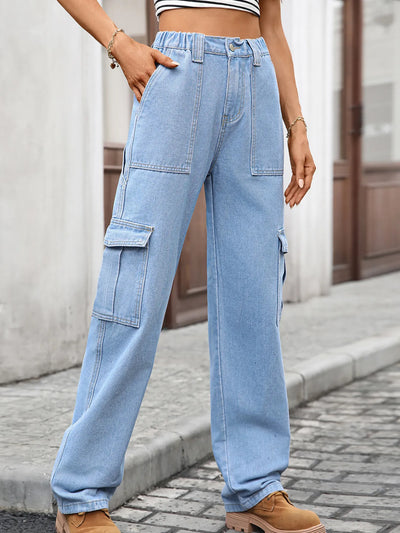 High-Waisted Cargo Jeans - Jeans Junction Online