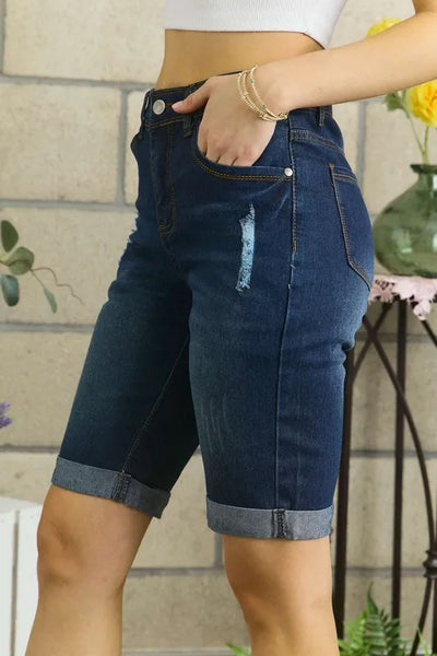 ADORA Distressed Denim Shorts with Pockets - Jeans Junction Online