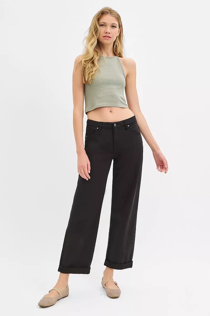 RISEN Tummy Control Mid Rise Ankle Barrel Relaxed Baggy - Jeans Junction Online