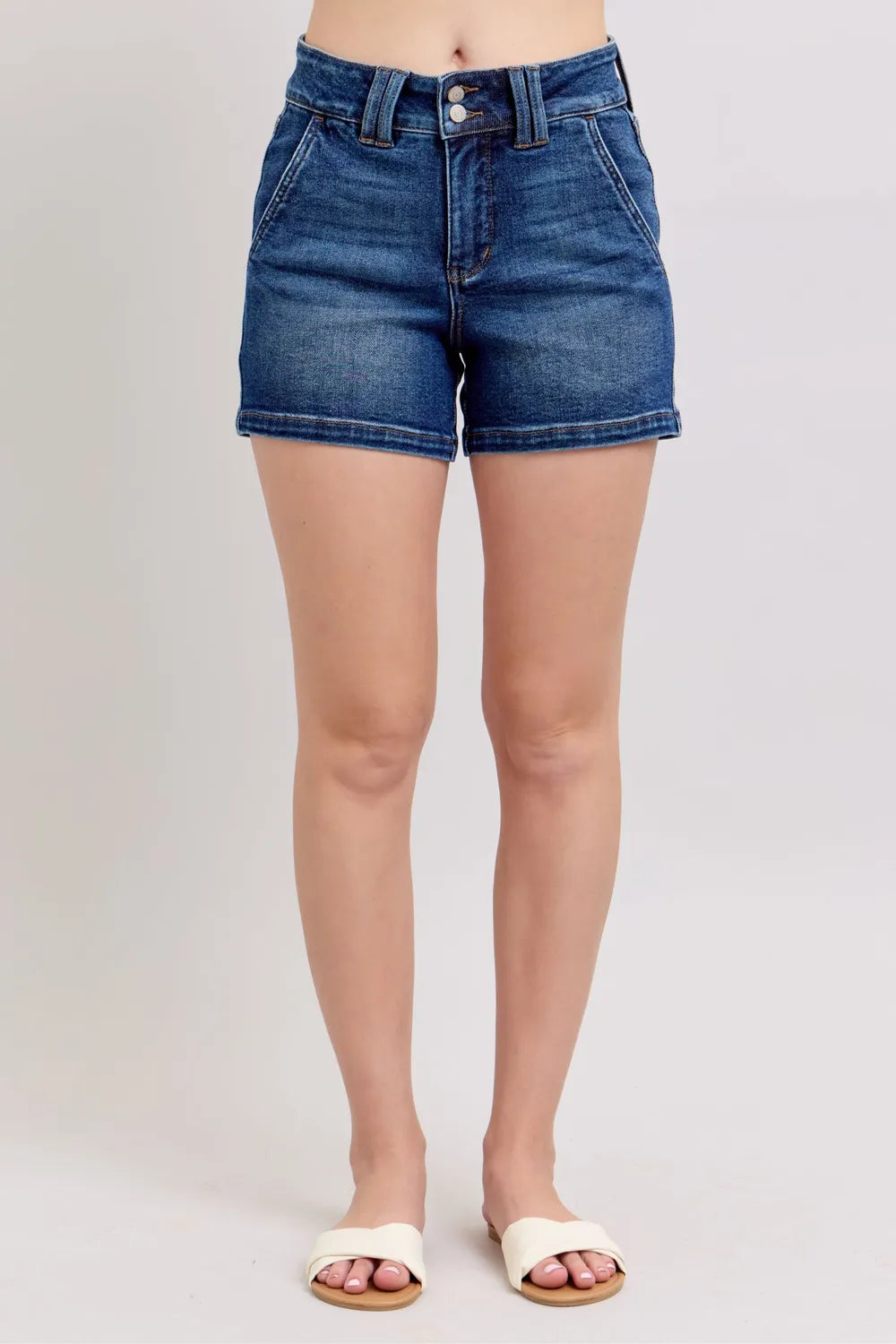 Judy Blue Full Size Double Button Waistband Denim Shorts Plus Size - Jeans Junction Online