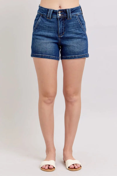 Judy Blue Full Size Double Button Waistband Denim Shorts Plus Size - Jeans Junction Online