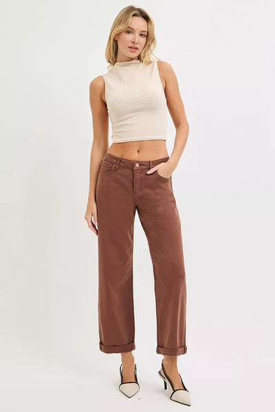 RISEN Full Size Tummy Control Mid Rise Ankle Barrel Baggy Plus Size - Jeans Junction Online