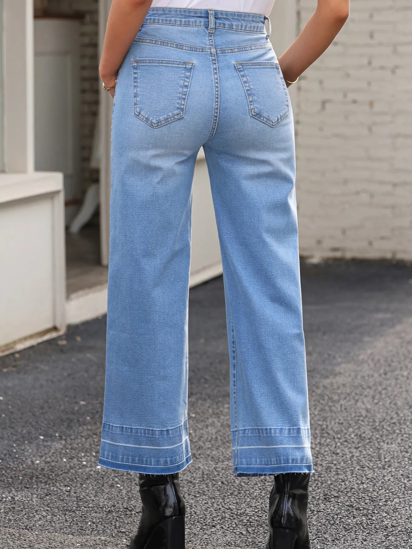 High Waist Wide Leg Washed Jeans - Jeans Junction Online