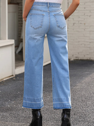 High Waist Wide Leg Washed Jeans - Jeans Junction Online