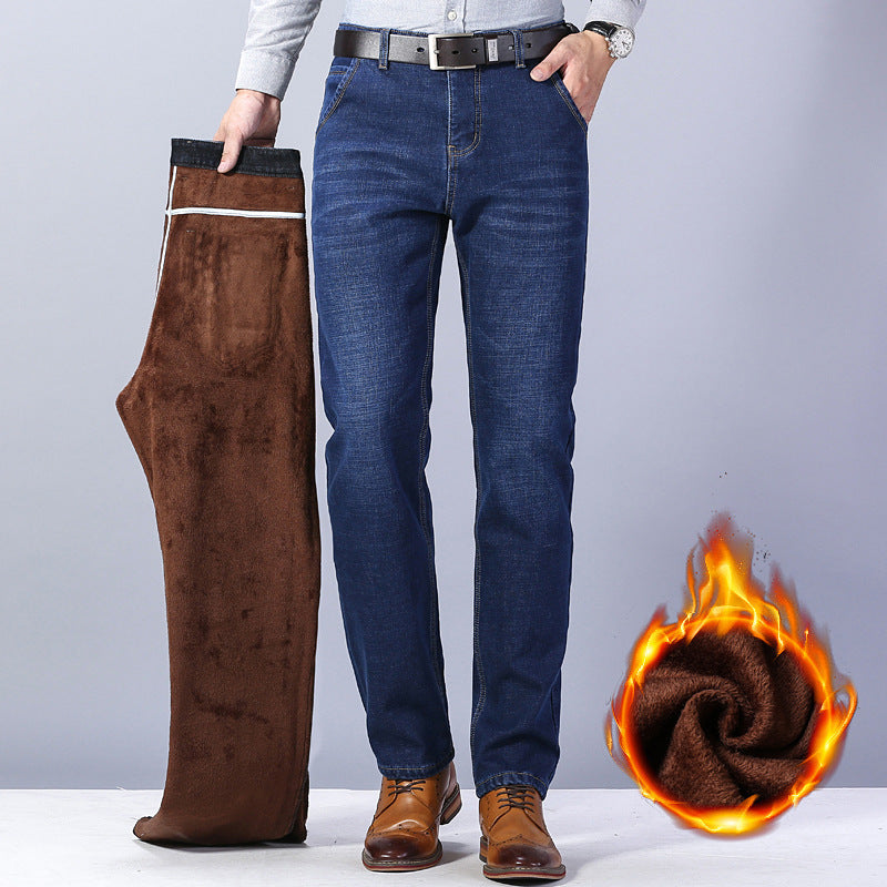 Men's Loose Straight Leg Plus Velvet Thick Warm Jeans - Jeans Junction Online 