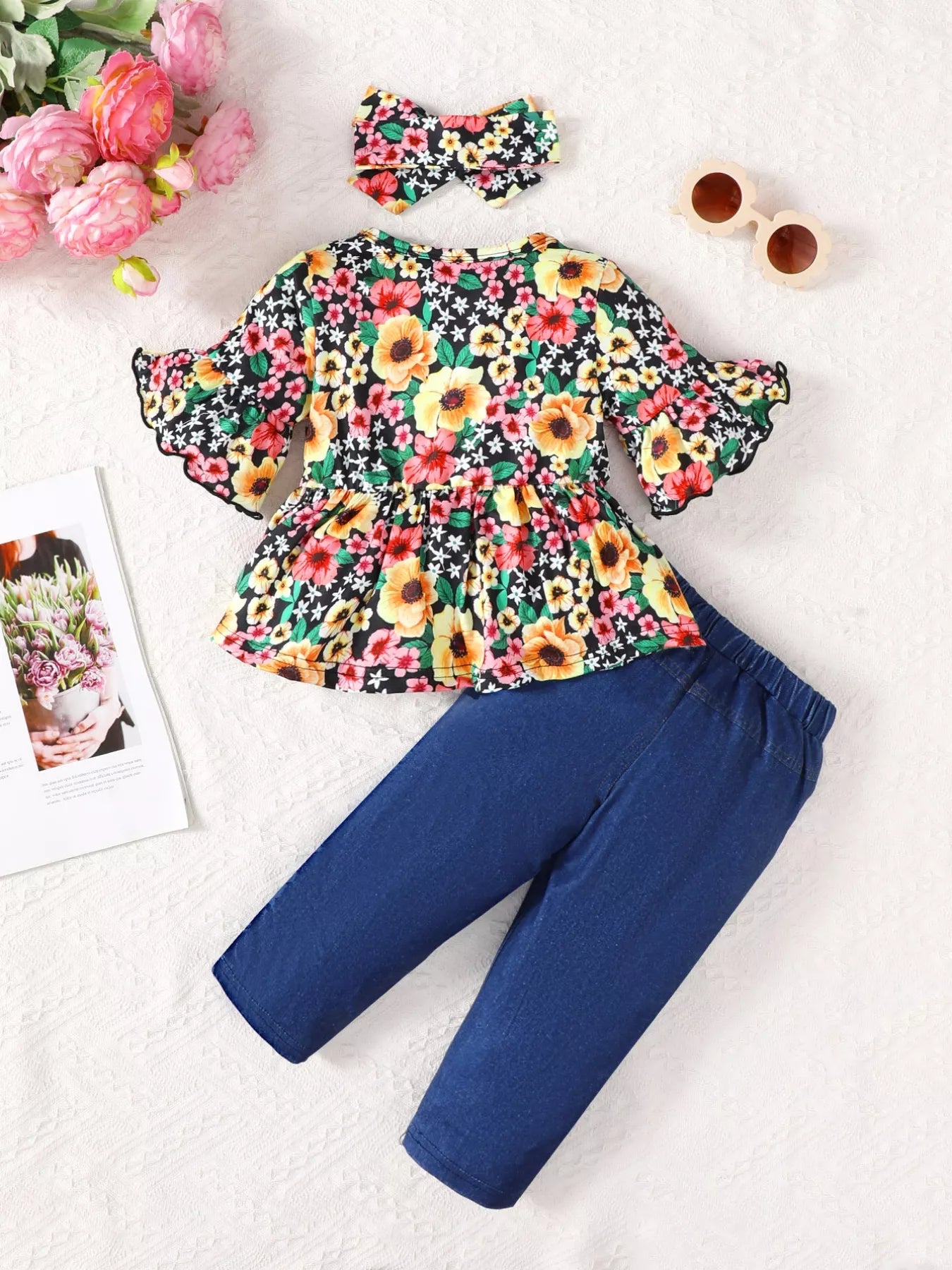 Children's Floral Bell Sleeve Top and Pants Set - Jeans Junction Online