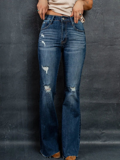 Distressed High-Waisted Flare Jeans - Jeans Junction Online
