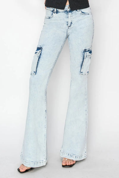 RISEN Full Size High Rise Cargo Flare Jeans - Jeans Junction Online