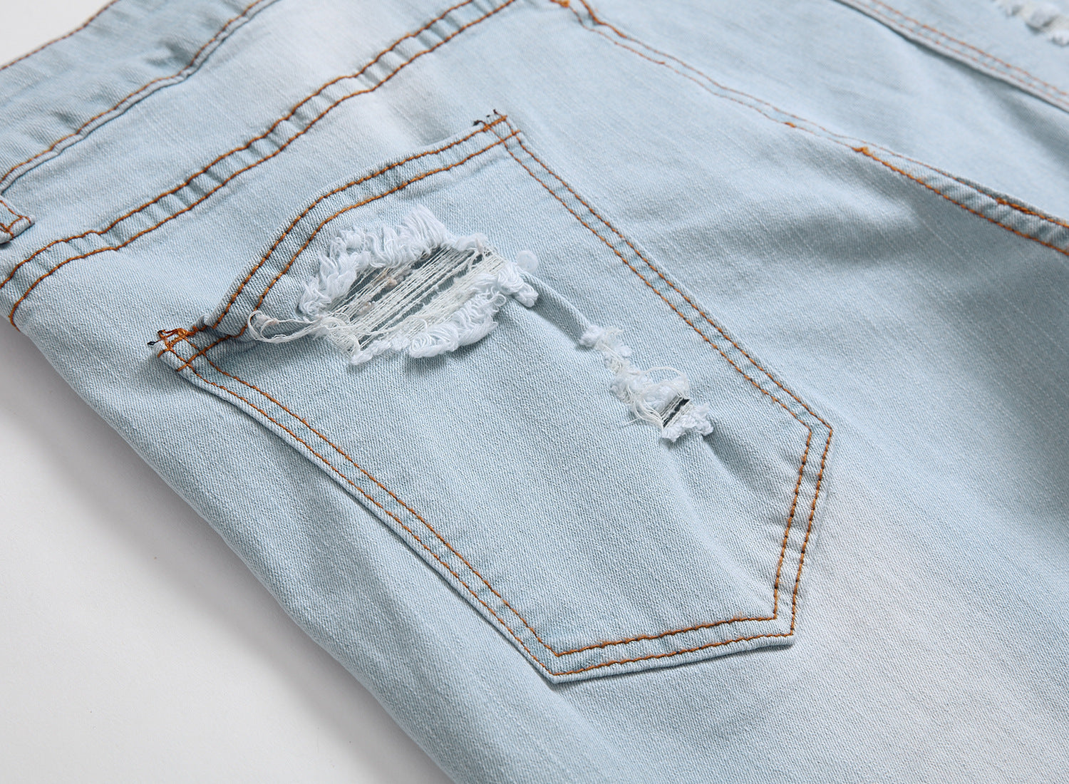 Men's Foreign Trade Light White Blue Big Hole Slim Jeans - Jeans Junction Online