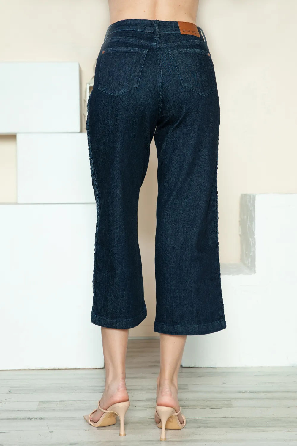 Judy Blue Full Size Side Seam Braid Detail Crop Wide Leg Jeans - Jeans Junction Online