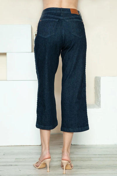 Judy Blue Full Size Side Seam Braid Detail Crop Wide Leg Jeans - Jeans Junction Online