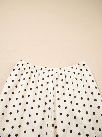 Polka Dot Notched Long Sleeve Top and Drawstring Joggers Lounge Set - Jeans Junction Online