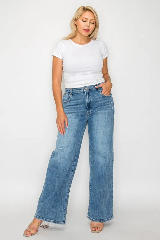 bytos Full Size High Rise Wide Leg Jeans with Pockets - Jeans Junction Online