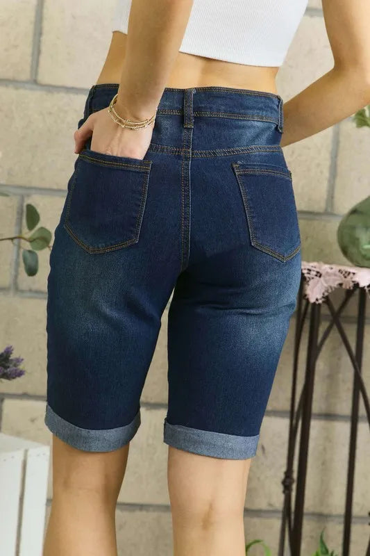 ADORA Distressed Denim Shorts with Pockets - Jeans Junction Online