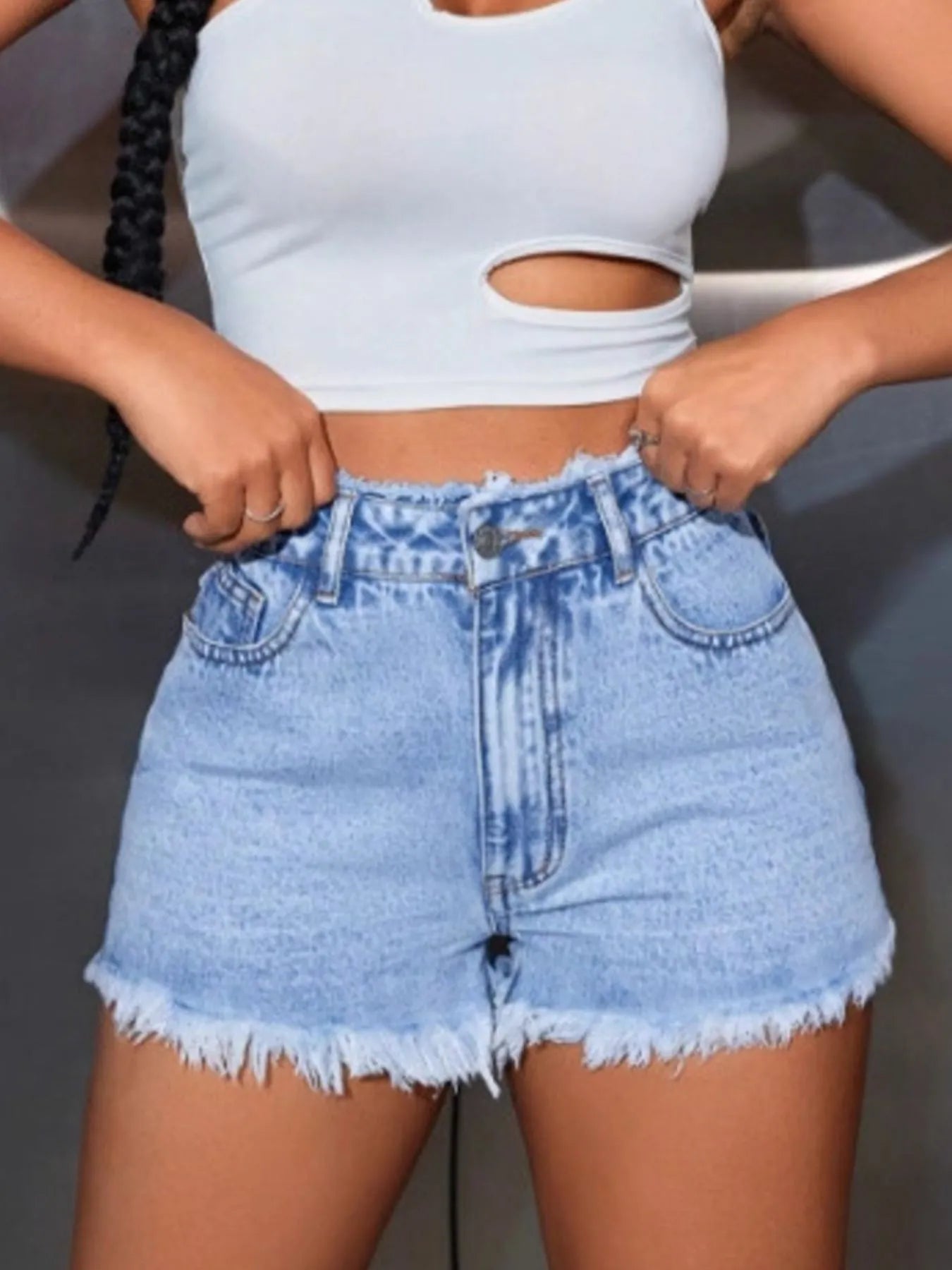 High Waisted Frayed Hem Denim Shorts - Jeans Junction Online