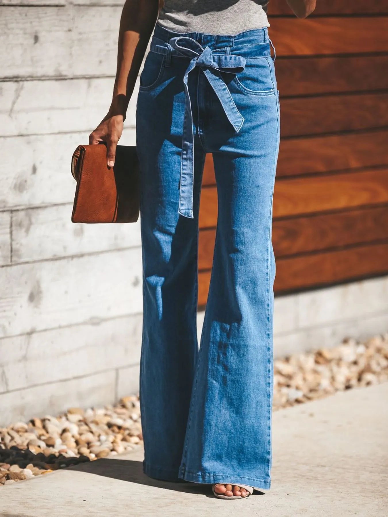 High-Waisted Tie-Front Flare Jeans - Jeans Junction Online