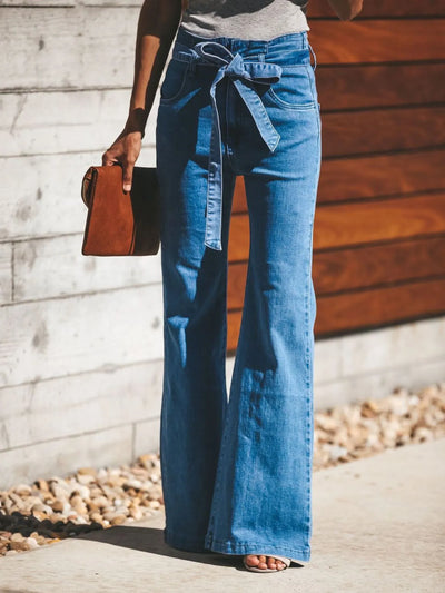 High-Waisted Tie-Front Flare Jeans - Jeans Junction Online