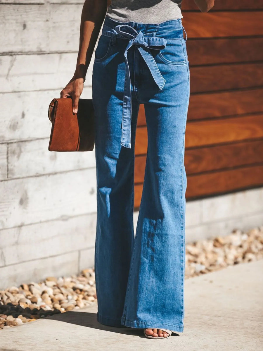 High-Waisted Tie-Front Flare Jeans - Jeans Junction Online 