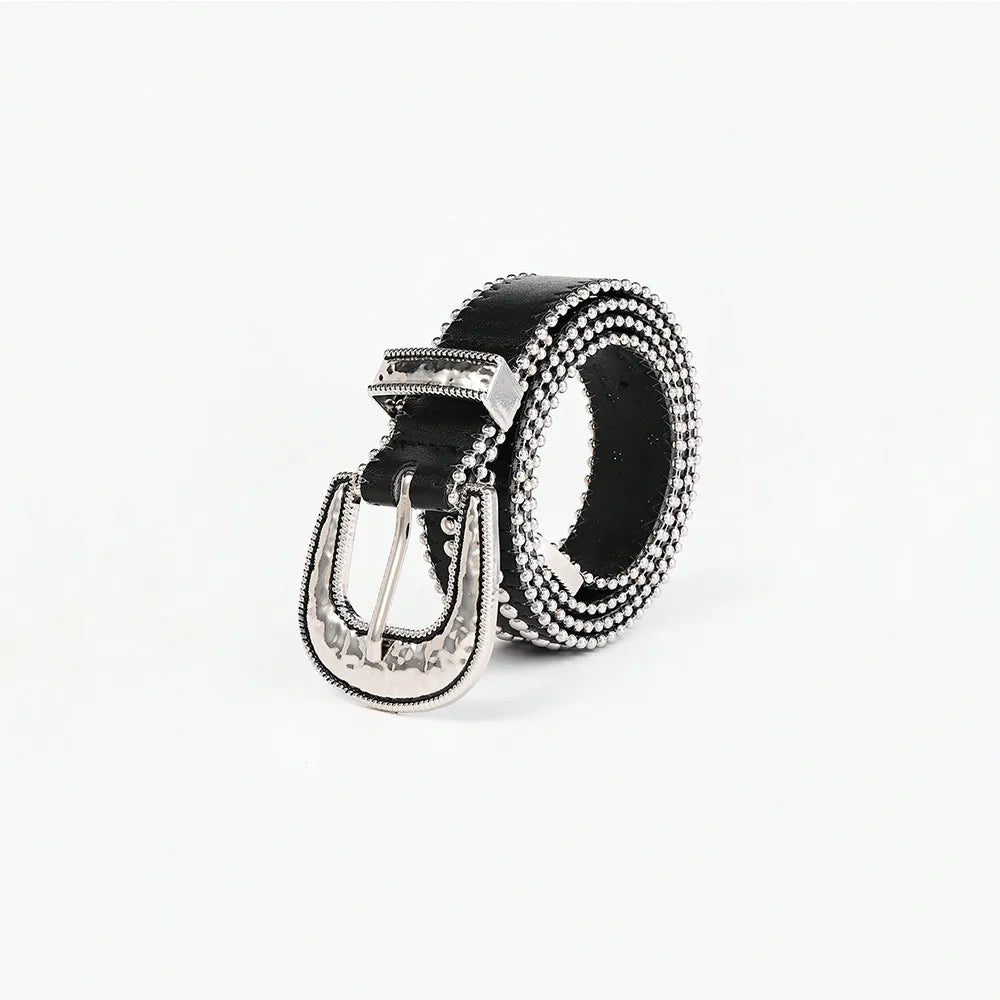 Studded Rhinestone PU Leather Belt - Jeans Junction Online