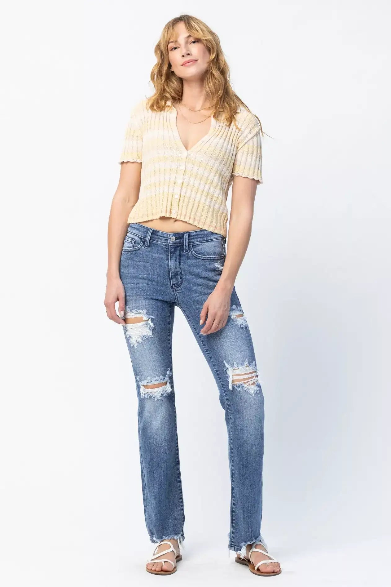 Judy Blue Full Size Mid Rise Destroy Straight Jeans Plus Size - Jeans Junction Online