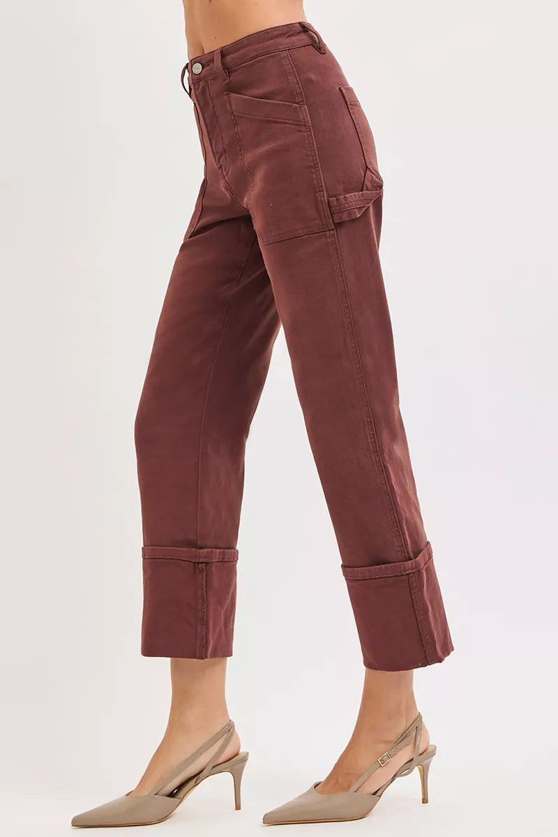 RISEN Full Size High Rise Wide Straight Cuffed Patch Jeans Plus Size - Jeans Junction Online