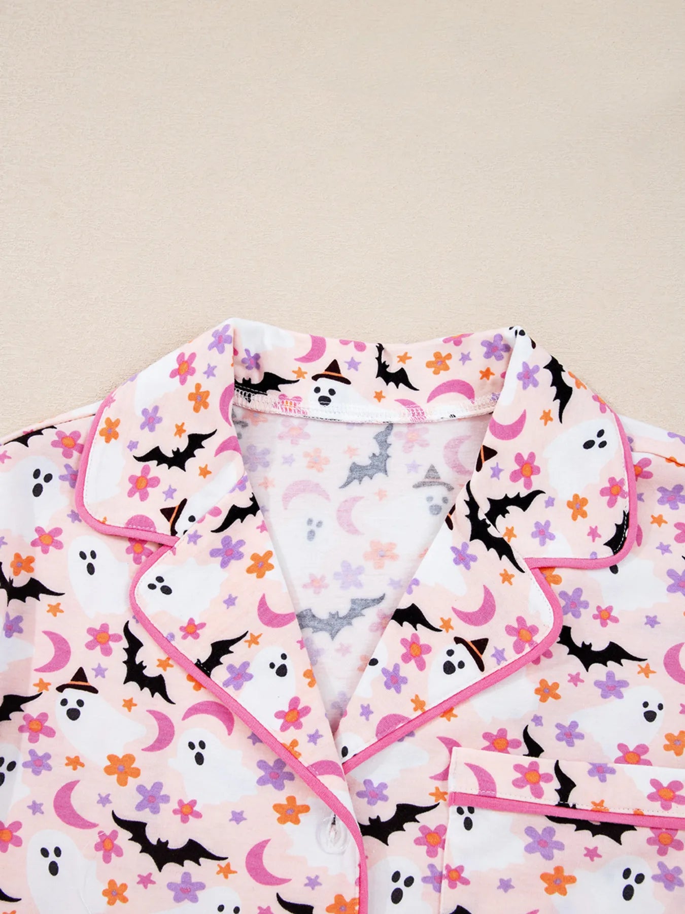 Halloween Ghost Print Button Up Top and Pants Lounge Set - Jeans Junction Online