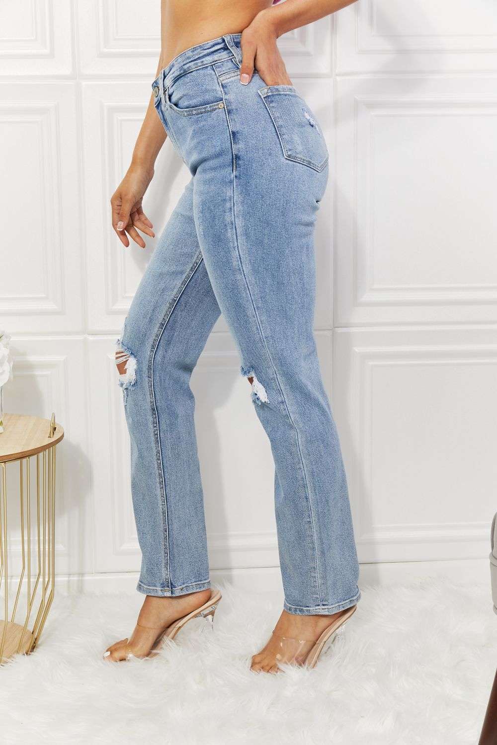 Kancan High Rise Distressed Slim Straight Jeans - Jeans Junction Online