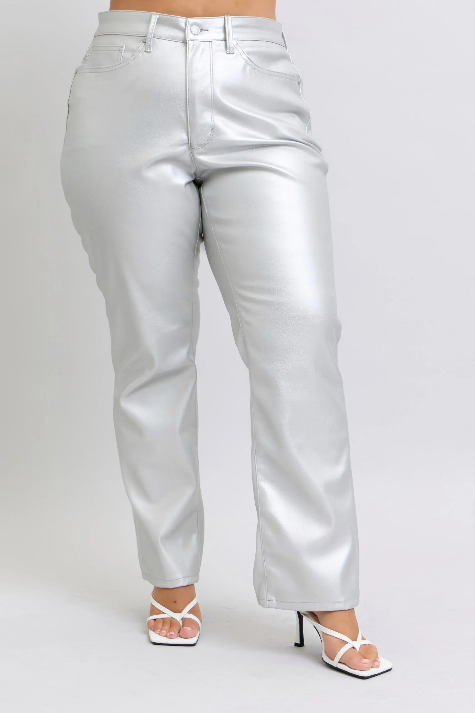 Judy Blue Full Size High Waist Silver Faux Leather Pants Plus Size - Jeans Junction Online
