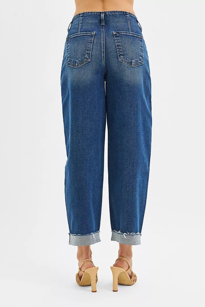RISEN High Rise Fit Barrel Cuffed Jeans - Jeans Junction Online