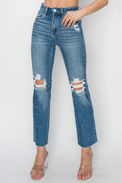 RISEN High Rise Distressed Ankle Jeans - Jeans Junction Online