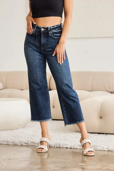 RFM Full Size Tummy Control High Waist Raw Hem Jeans - Jeans Junction Online