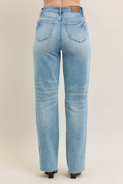 Judy Blue Full Size High Waist Rigid Magic Star Shaped Destroy 90's Straight Jeans Plus Size - Jeans Junction Online