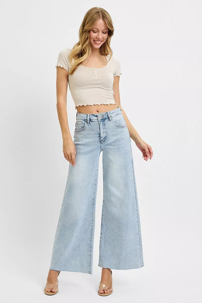RISEN Full Size High Rise Ankle Wide Palazzo Jeans Plus Size - Jeans Junction Online