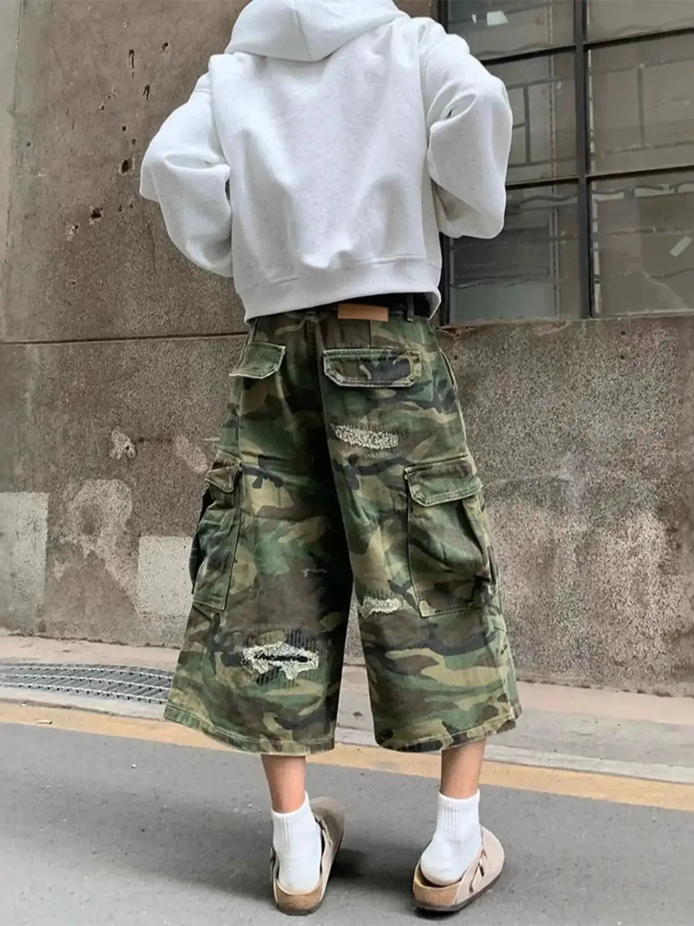 Men's Plus Size Distressed Camouflage Cargo Capris Jeans - Jeans Junction Online