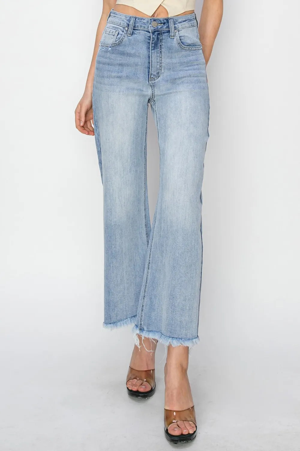 RISEN High Rise Crop Wide Fray Hem Jeans - Jeans Junction Online