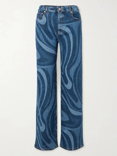 Water Ripples Print Wide Leg Jeans - Jeans Junction Online