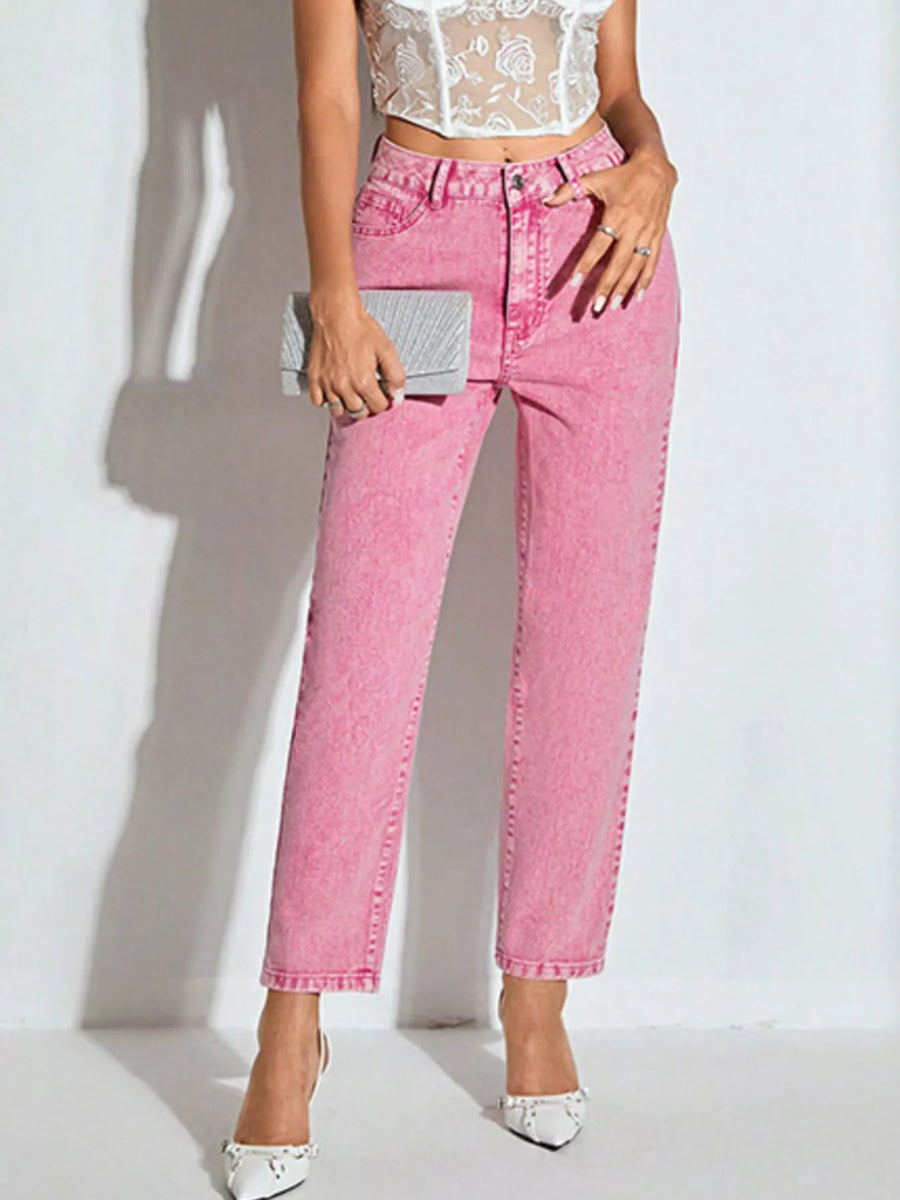 High-Waisted Wash Straight Leg Jeans - Jeans Junction Online 