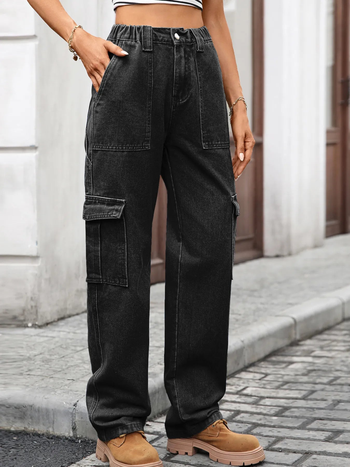 High-Waisted Cargo Jeans - Jeans Junction Online
