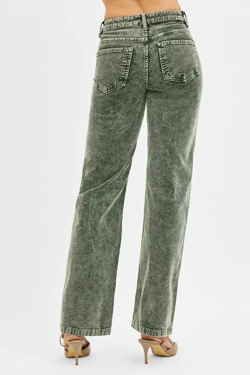 RISEN Tummy Control Mid Rise Straight Leg Corduroy Pants - Jeans Junction Online