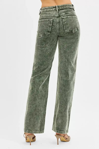 RISEN Tummy Control Mid Rise Straight Leg Corduroy Pants - Jeans Junction Online