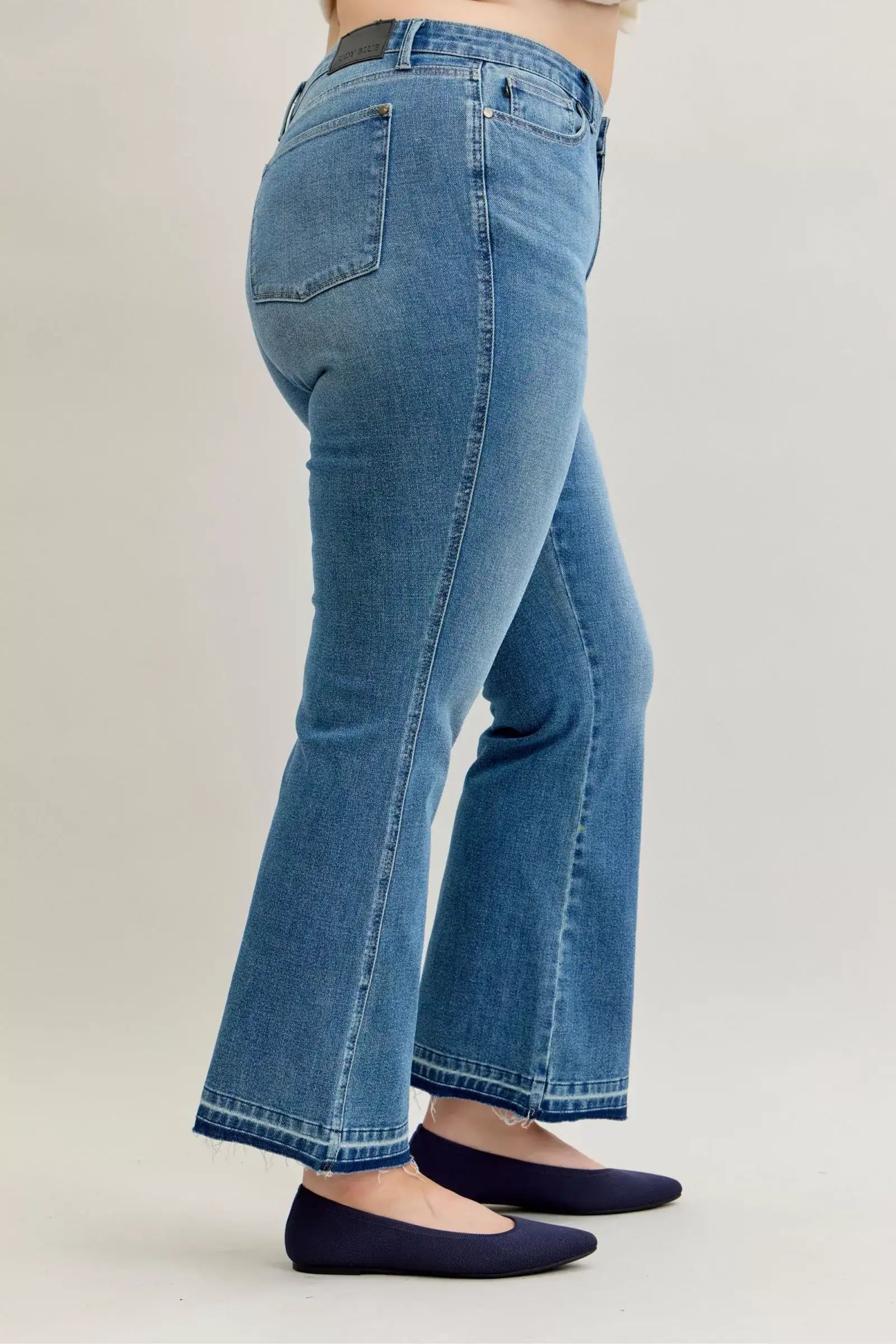 Judy Blue Full Size Mid Rise Slim Bootcut Tummy Control Release Hem Jeans Plus Size - Jeans Junction Online
