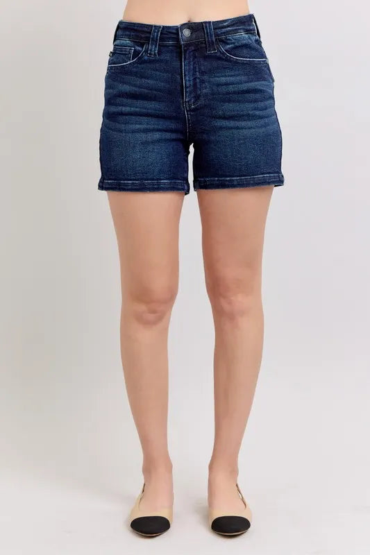 Judy Blue Full Size High Waist Back Flap Pocket Denim Shorts Plus Size - Jeans Junction Online 
