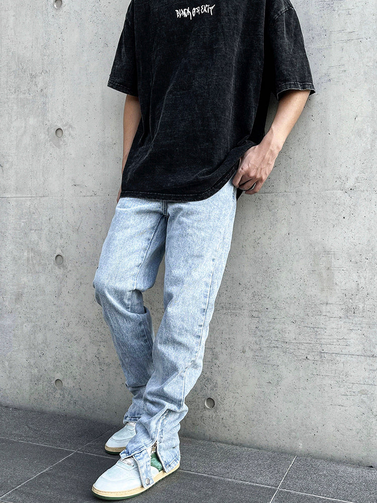 Retro Nostalgic Blue Zipper Button Straight-leg Jeans - Jeans Junction Online 